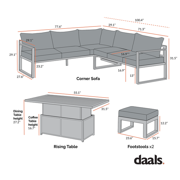 Albany Aluminium Large Corner Casual Dining Set with Rising Table, Gray