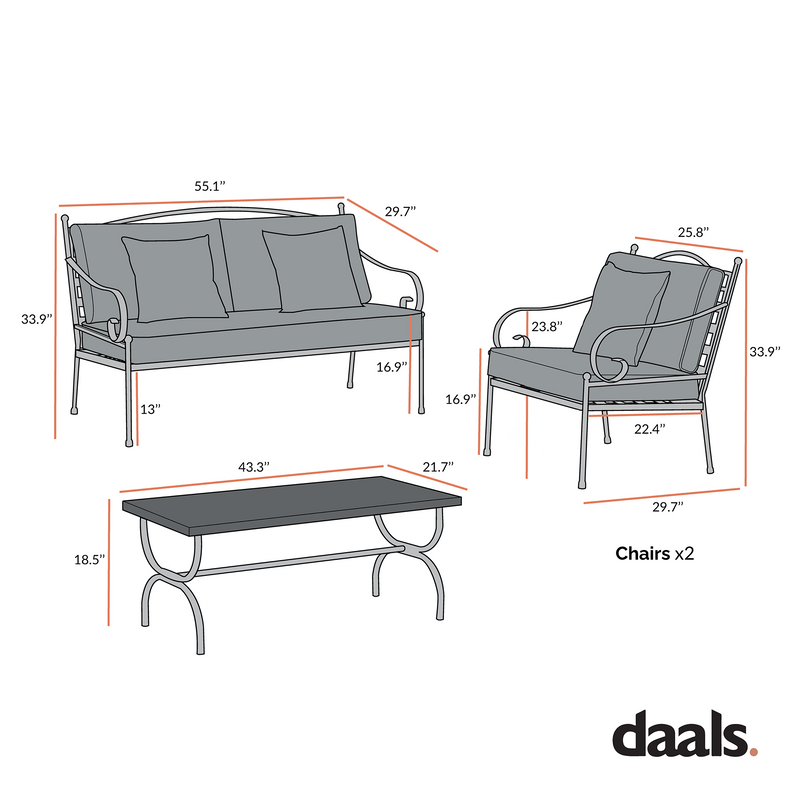 Haymes Indoor and Outdoor Metal Sofa Set with Coffee Table