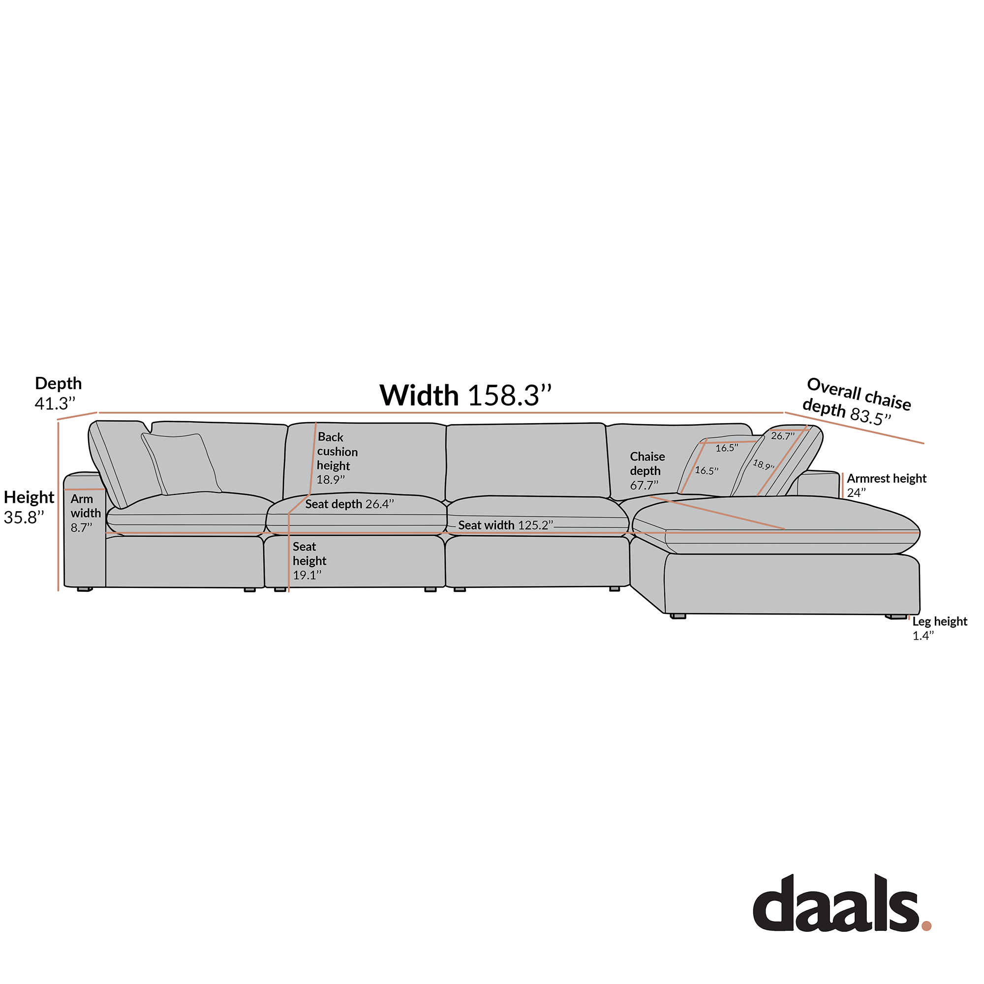 Lutyens Taupe Boucle Sectional  Sofa, 4-Piece Chaise