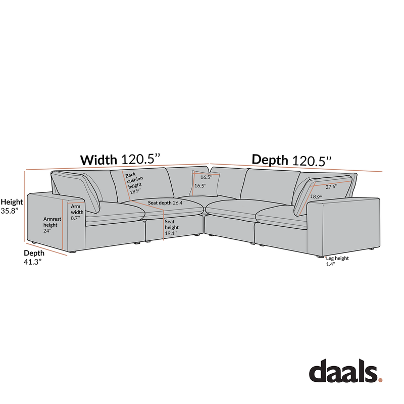 Lutyens Oatmeal Weave Fabric Blend Sectional Sofa, 5-Piece Corner Set