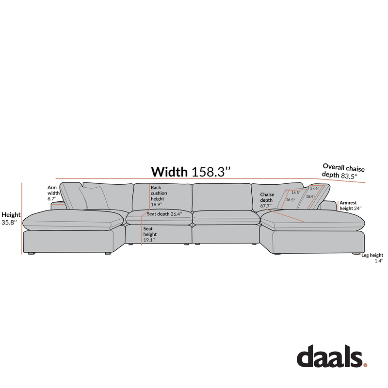 Lutyens Beige Linen Blend Sectional Sofa, 6-Piece U-Shape Set