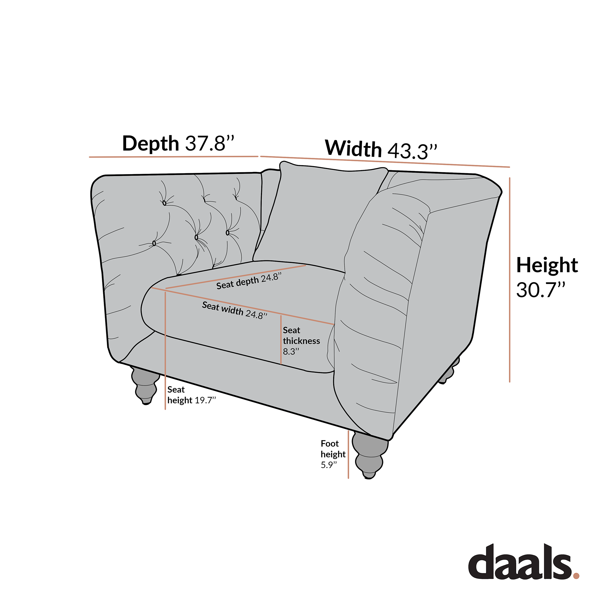 Ashby Chesterfield Armchair, Mist Gray Chenille