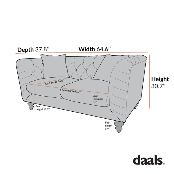 Ashby Chesterfield 2-Seater Sofa, Mist Gray Chenille