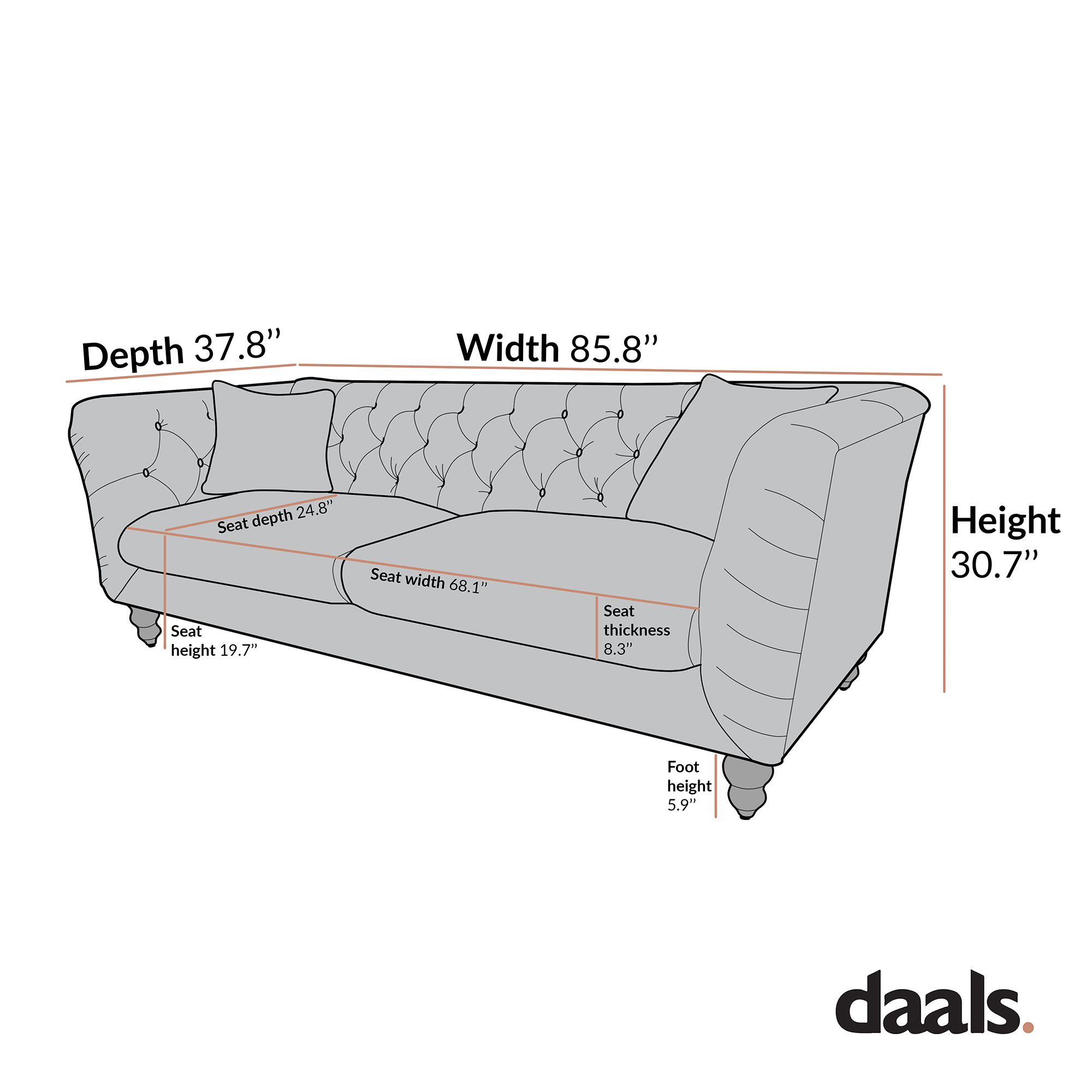 Ashby Chesterfield Large 3-Seater Sofa, Tan Faux Leather