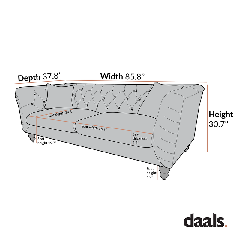 Ashby Chesterfield Large 3-Seater Sofa, Mist Gray Chenille