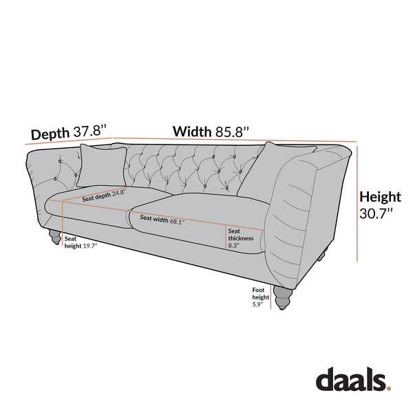 Ashby Chesterfield Large 3-Seater Sofa, Mist Gray Chenille