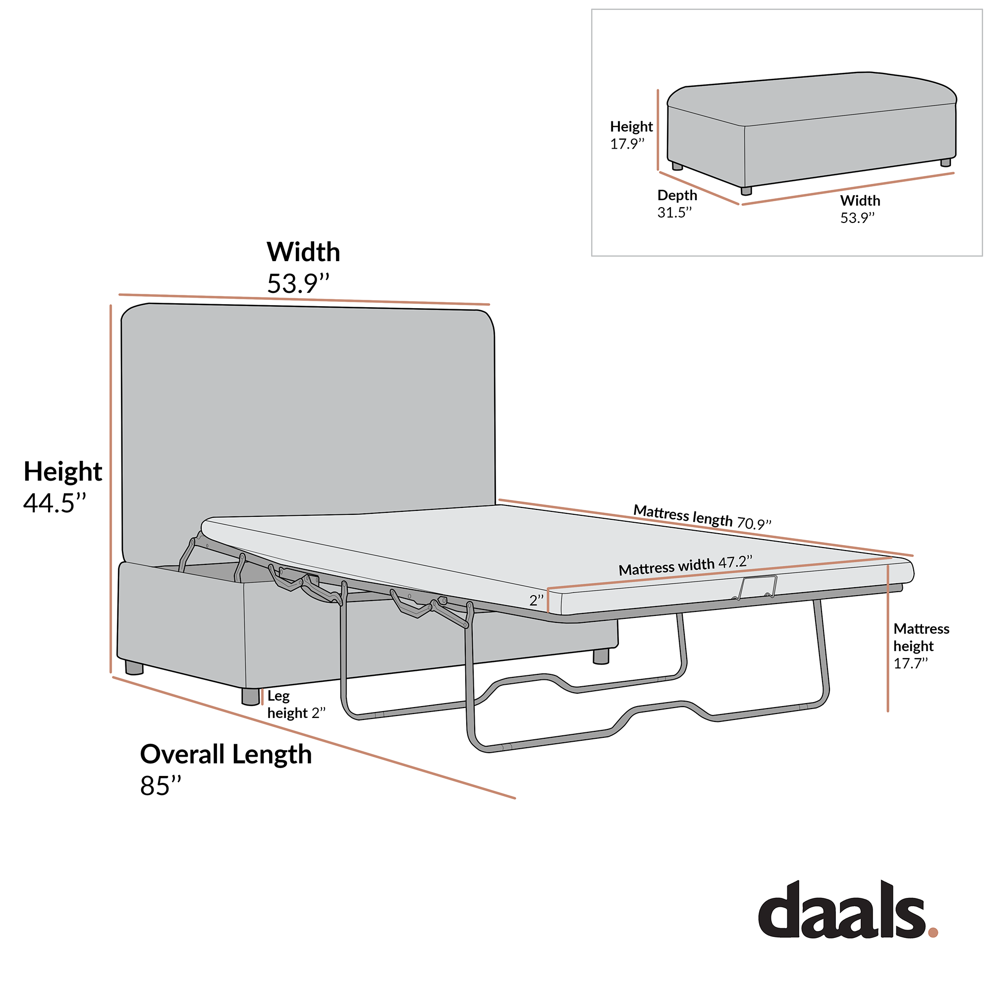 Magda Fold-Out Full Bed in an Ottoman, Mist Gray Boucle