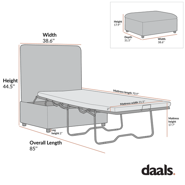 Magda Fold-Out Twin Bed in an Ottoman, Mist Gray Boucle