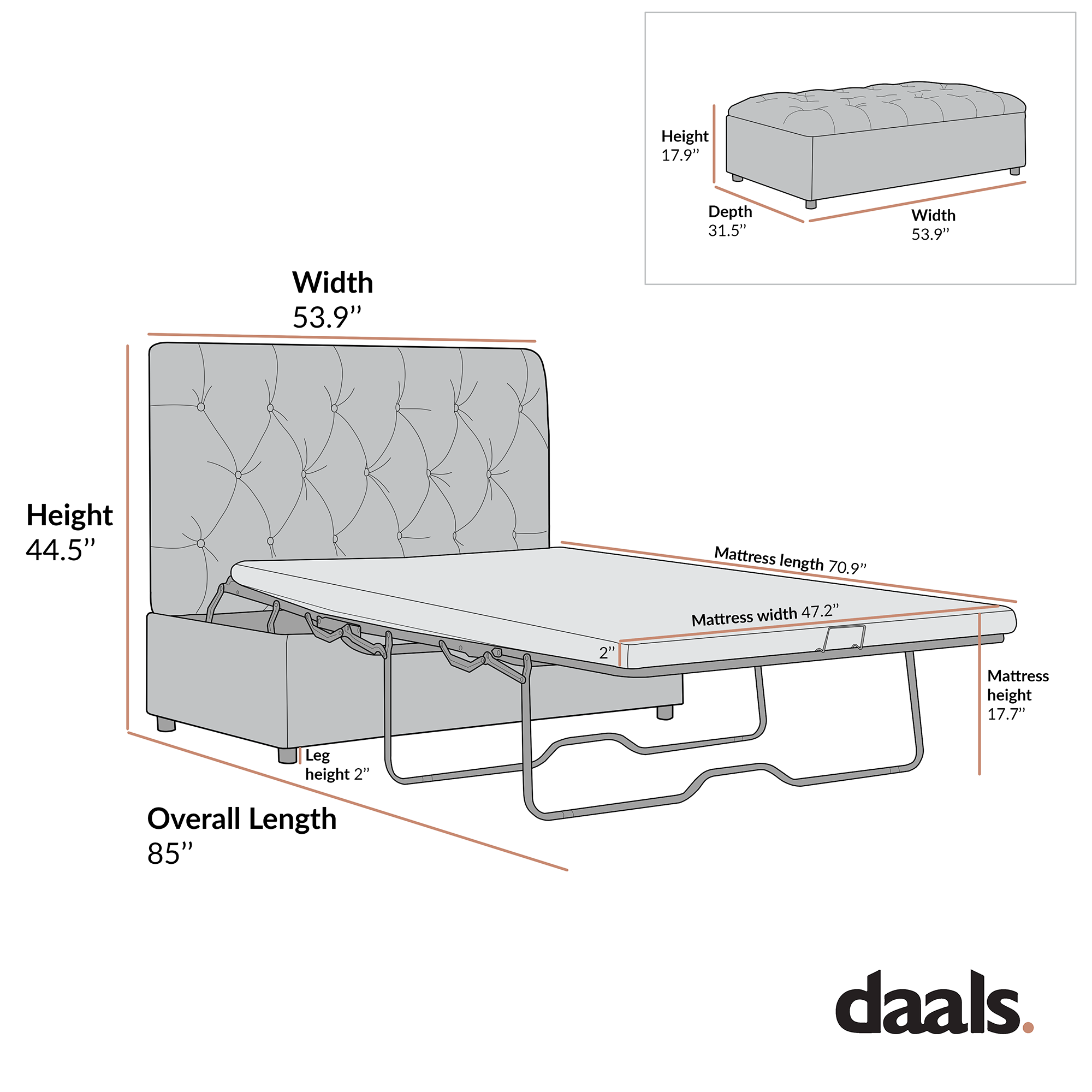 Portland Full size Buttoned Fold-Out Bed in Ottoman, Moss Green Velvet
