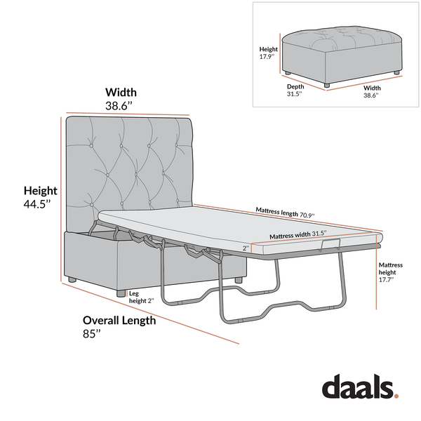 Portland Twin Buttoned Fold-Out Bed in Ottoman, Moss Green Velvet