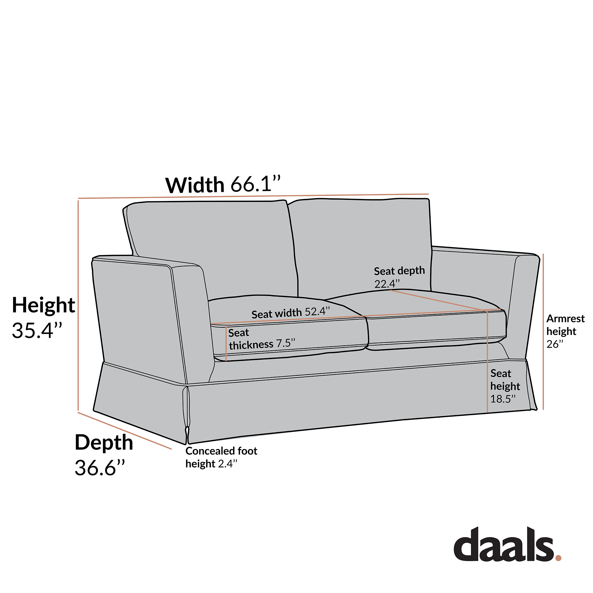 Fitz Skirted 2-Seater Sofa, Apricot Linen Blend
