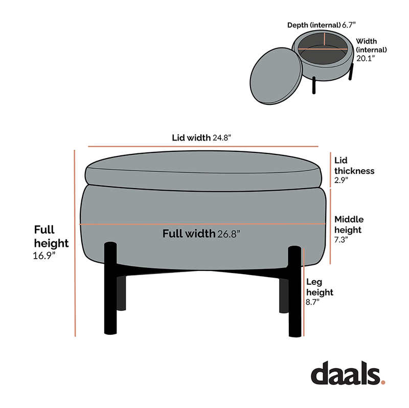 Amboise Round Storage Pouffe, Marigold Textured Fabric