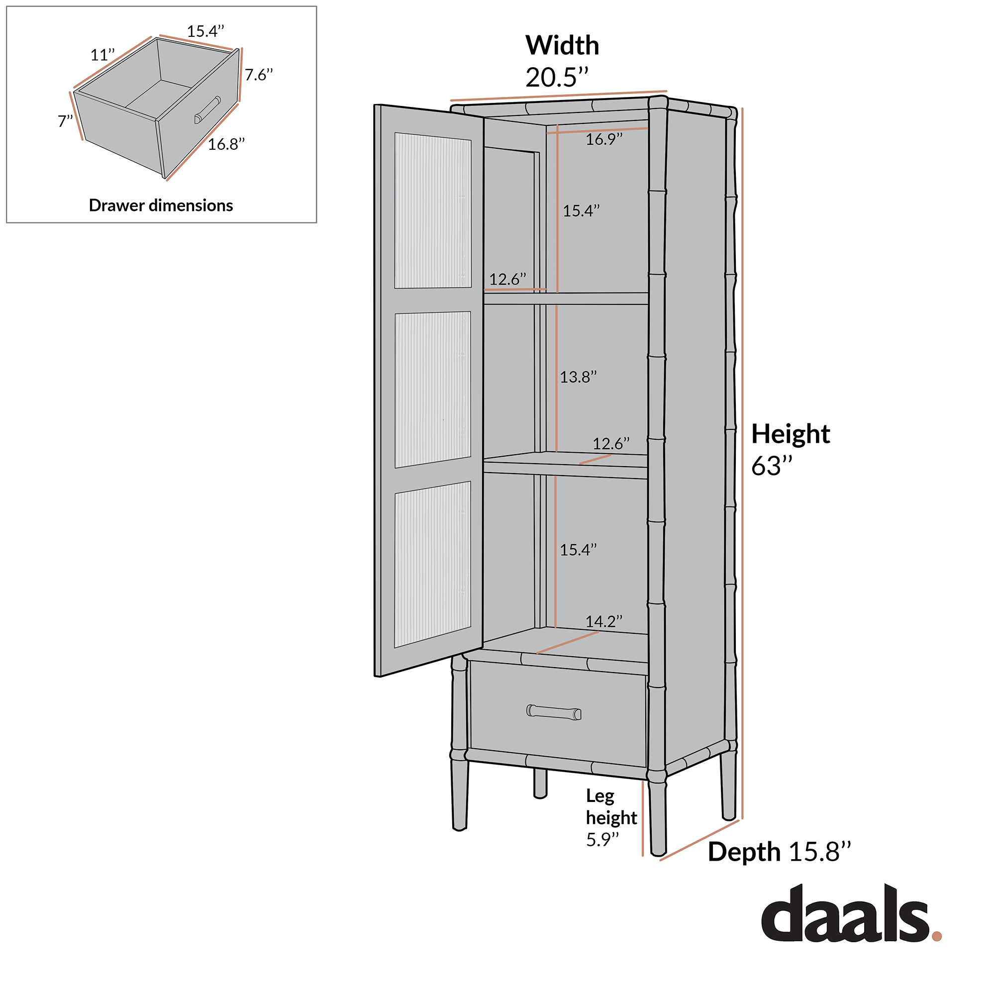 Elstowe Faux Bamboo and Fluted Glass 1-Door Cabinet, Nude Pink
