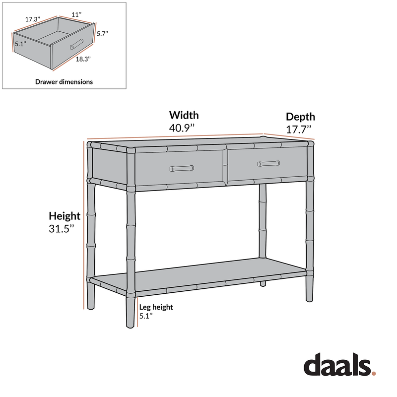 Elstowe Faux Bamboo 2-Drawer Console Table, Warm Gray