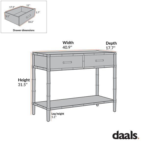 Elstowe Faux Bamboo 2-Drawer Console Table, Shaded White