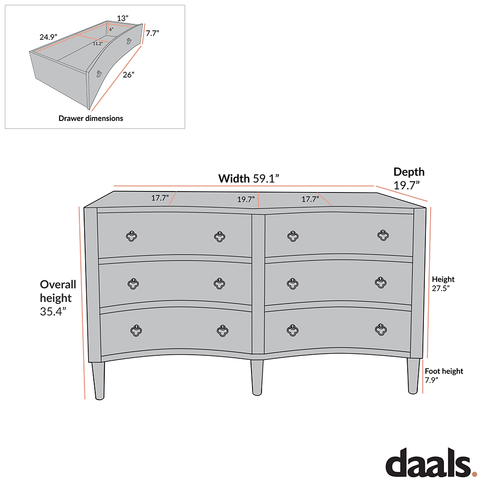 Thalia Concave Double Six Drawer Dresser, Silver Oak Thalia Concave Double Six Drawer Dresser, Silver Oak