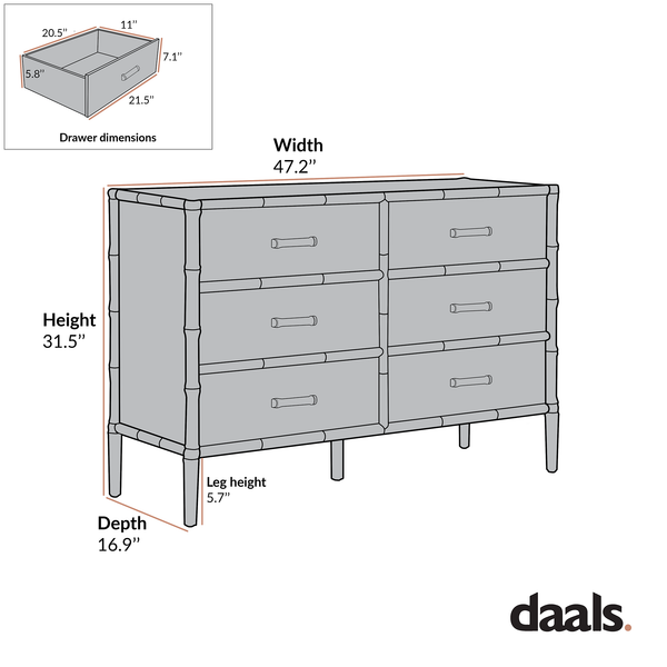 Elstowe Faux Bamboo 6-Drawer Dresser, Warm Gray