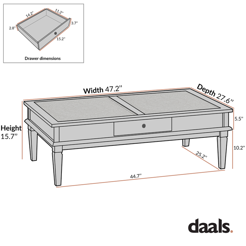 Chantilly Whitewashed Coffee Table with Drawers