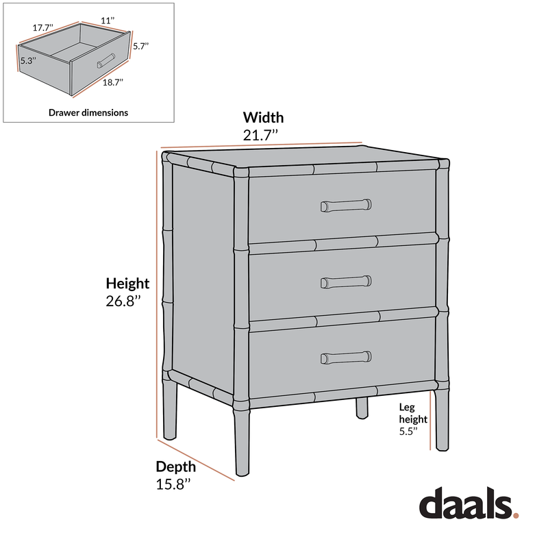 Elstowe Faux Bamboo 3-Drawer Nightstand, Nude Pink