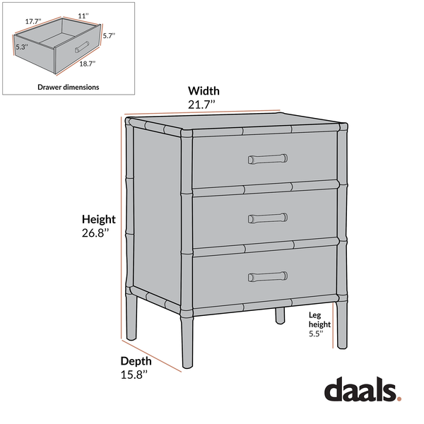 Elstowe Faux Bamboo 3-Drawer Nightstand, Nude Pink