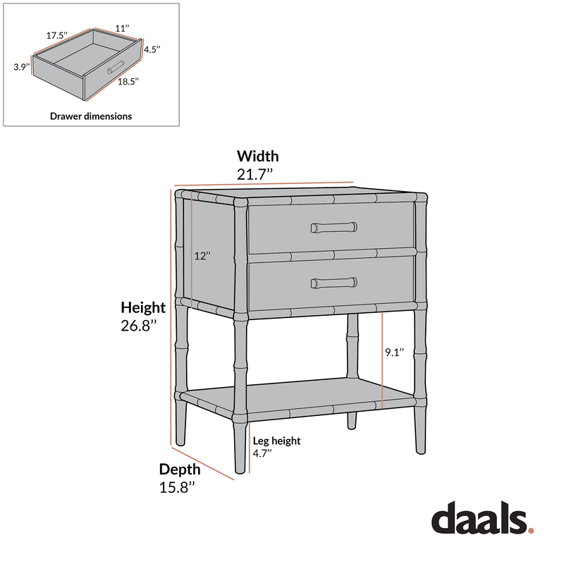 Elstowe Faux Bamboo 2-Drawer Nightstand, Shaded White