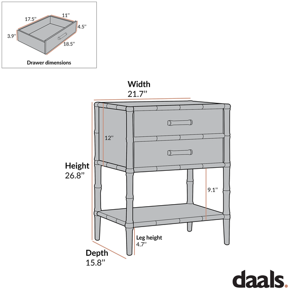 Elstowe Faux Bamboo 2-Drawer Nightstand, Nude Pink