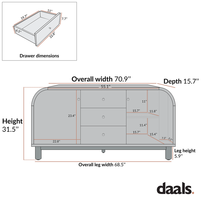 Maude Wide 3-Drawer Sideboard, Washed White Ash with Raffia