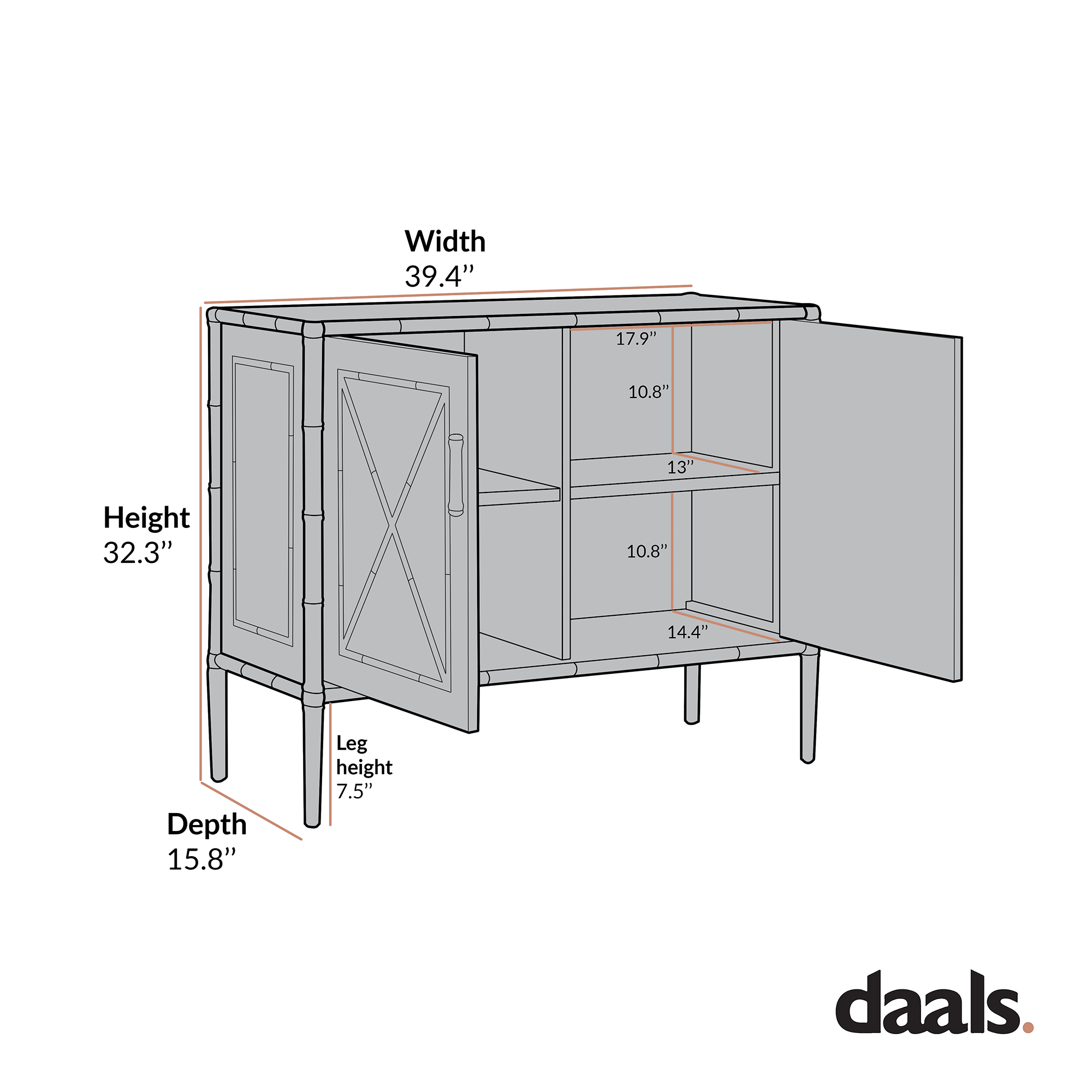 Elstowe Faux Bamboo Small Sideboard, Shaded White