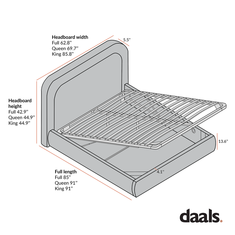Luella Upholstered Wooden Plinth Base Storage Bed, Ecru Boucle