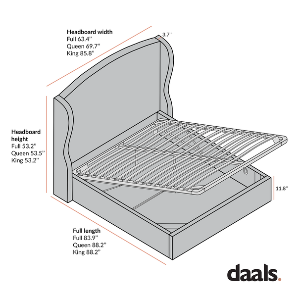 Kimberly Winged Upholstered Storage Bed, Aegean Blue Velvet
