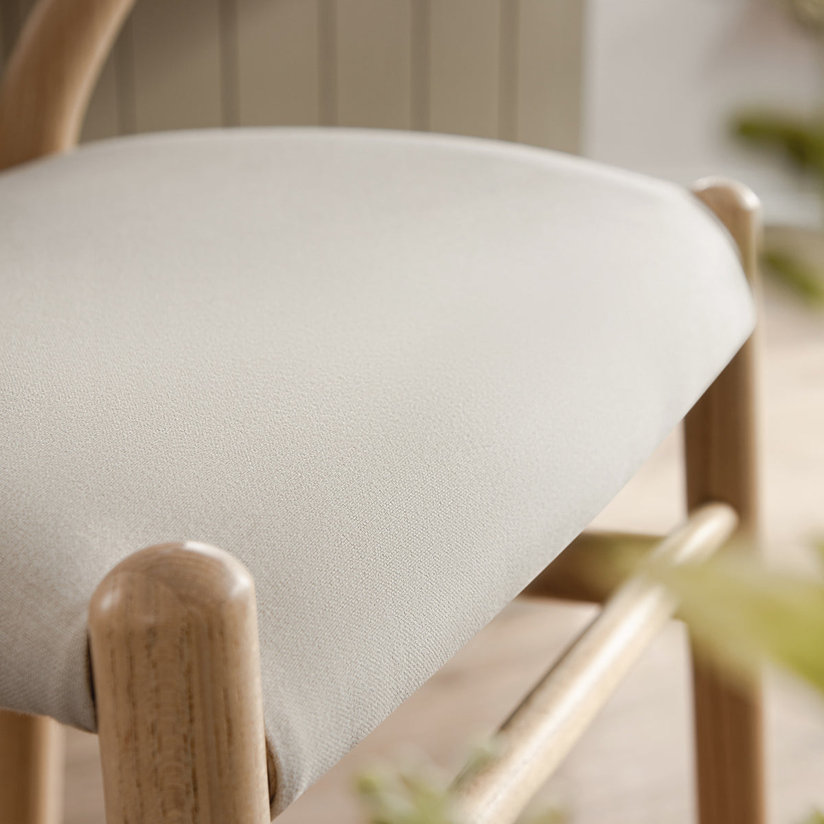 Hansel Upholstered Wishbone Counter Stool, Beige Fabric and Natural Frame