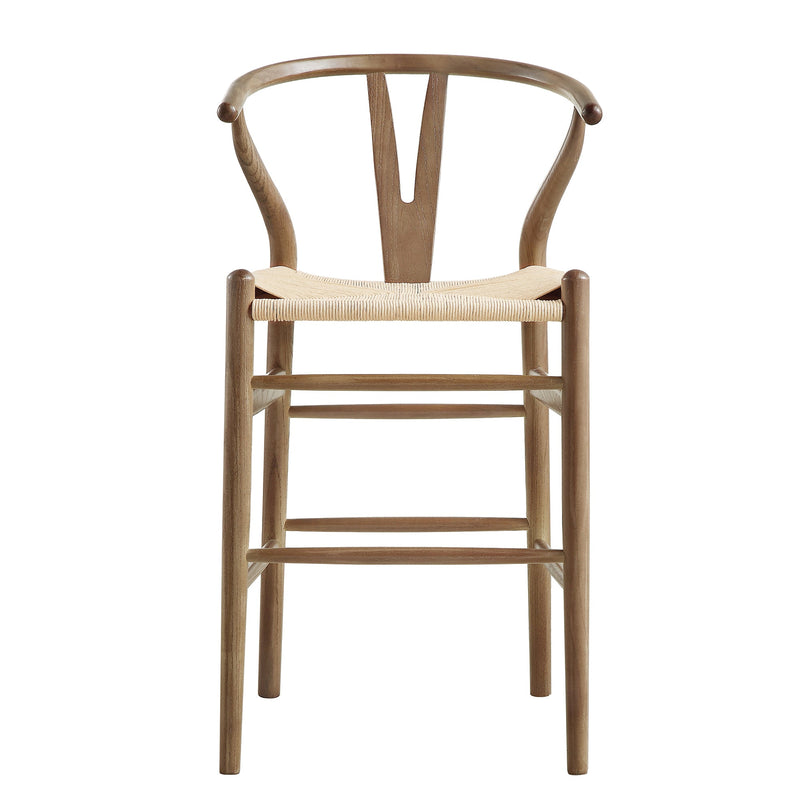 Hansel Wooden Natural Weave Wishbone Counter Stool, Light Walnut Colour Frame