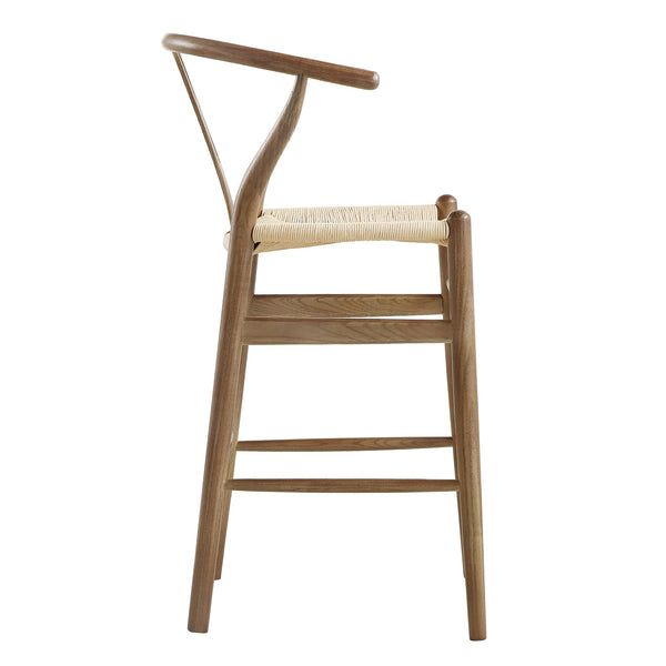 Hansel Wooden Natural Weave Wishbone Counter Stool, Light Walnut Colour Frame