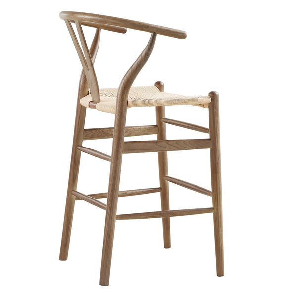Hansel Wooden Natural Weave Wishbone Counter Stool, Light Walnut Colour Frame