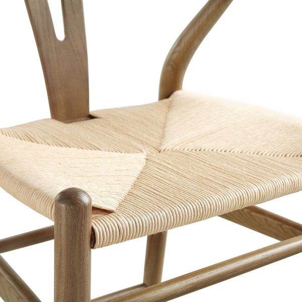 Hansel Wooden Natural Weave Wishbone Counter Stool, Light Walnut Colour Frame