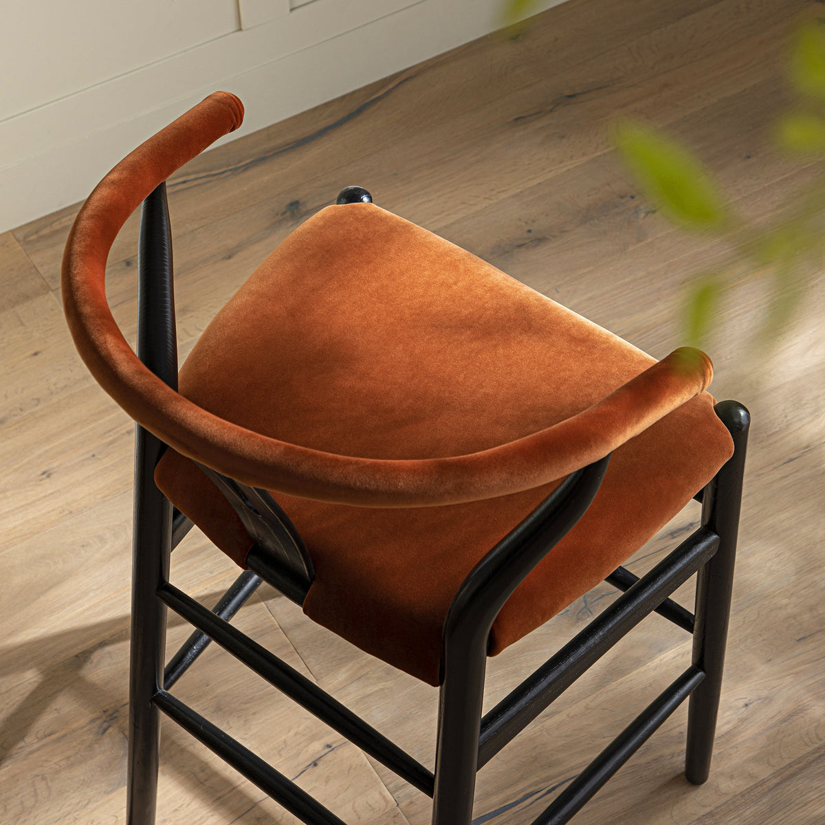 Rust Counter Stools Hansel Upholstered Wishbone Counter Stool, Rust Velvet and Black Frame ...