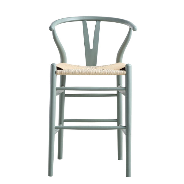 Hansel Wooden Natural Weave Wishbone Counter Stool, Sage Green Frame