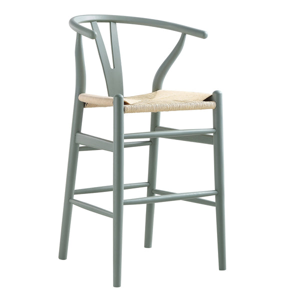Hansel Wooden Natural Weave Wishbone Counter Stool, Sage Green Frame