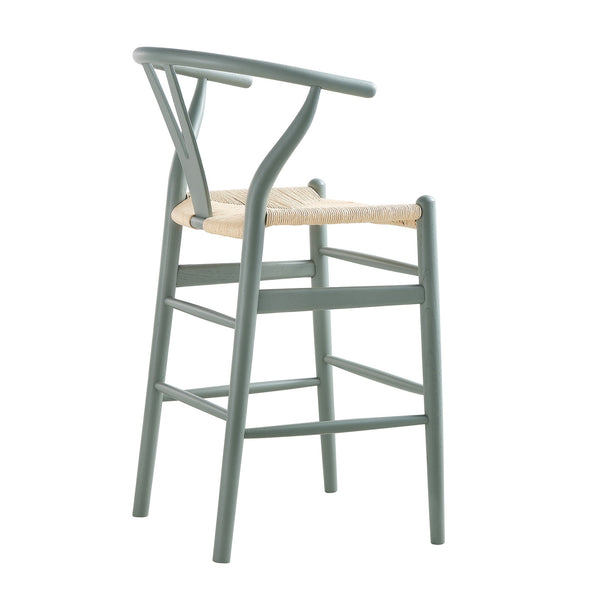 Hansel Wooden Natural Weave Wishbone Counter Stool, Sage Green Frame