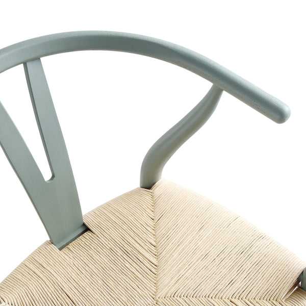 Hansel Wooden Natural Weave Wishbone Counter Stool, Sage Green Frame