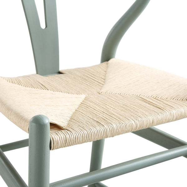 Hansel Wooden Natural Weave Wishbone Counter Stool, Sage Green Frame