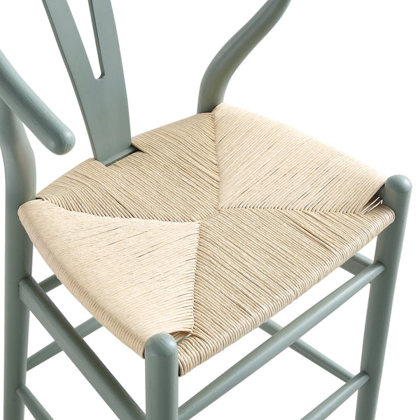 Hansel Wooden Natural Weave Wishbone Counter Stool, Sage Green Frame