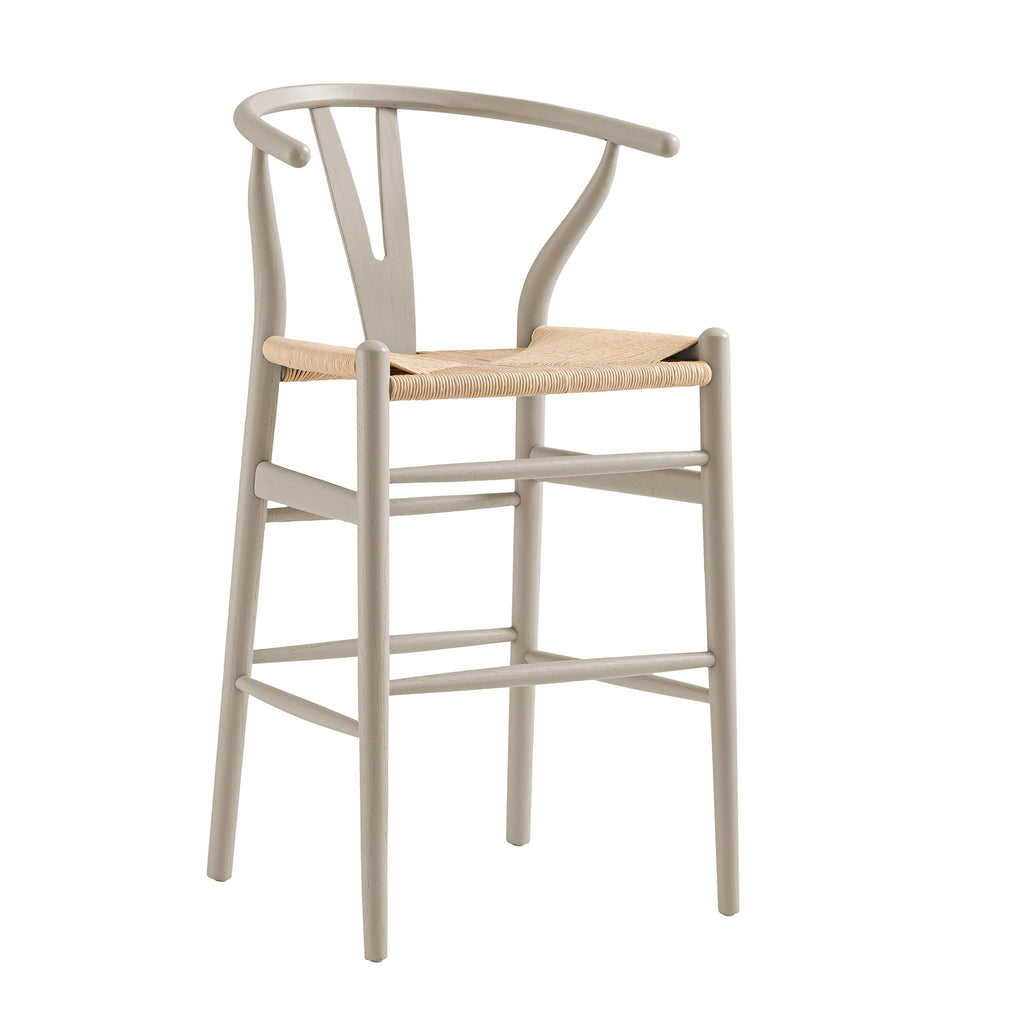 Hansel Wooden Natural Weave Counter Stool, Light Taupe Color Frame ...