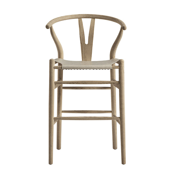 Hansel Counter Stool, Weathered Elm Frame with Light Gray Faux Leather Seat