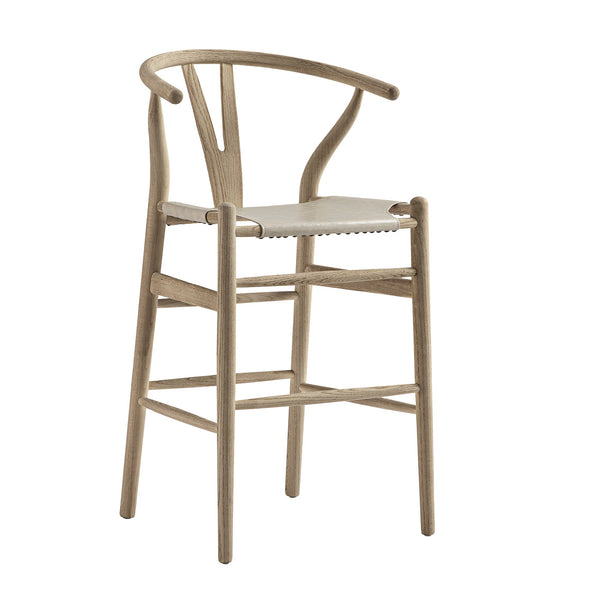 Hansel Counter Stool, Weathered Elm Frame with Light Gray Faux Leather Seat