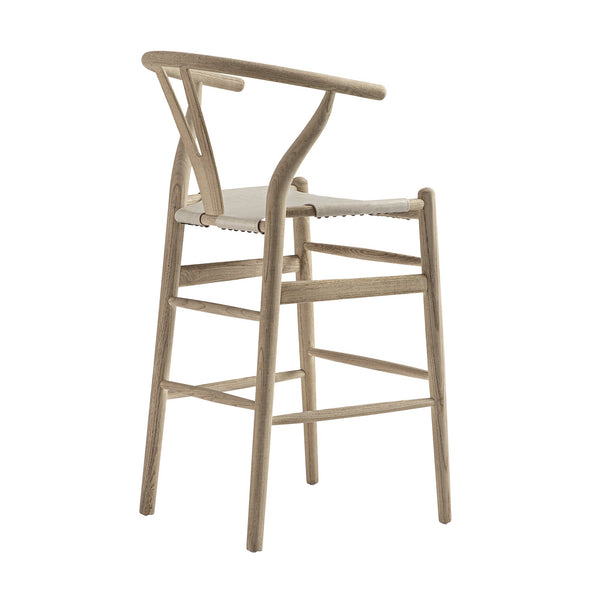 Hansel Counter Stool, Weathered Elm Frame with Light Gray Faux Leather Seat
