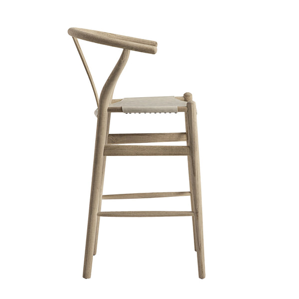 Hansel Counter Stool, Weathered Elm Frame with Light Gray Faux Leather Seat