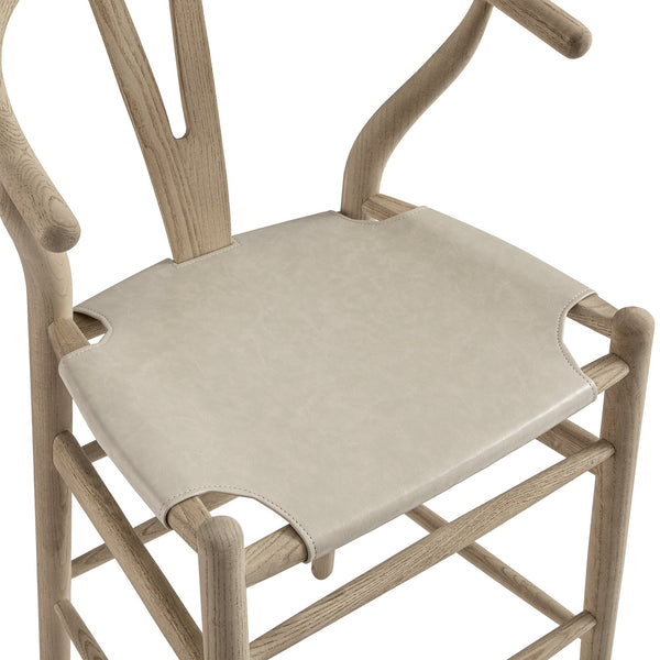 Hansel Counter Stool, Weathered Elm Frame with Light Gray Faux Leather Seat