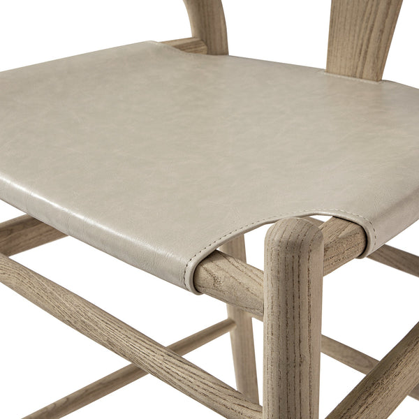 Hansel Counter Stool, Weathered Elm Frame with Light Gray Faux Leather Seat