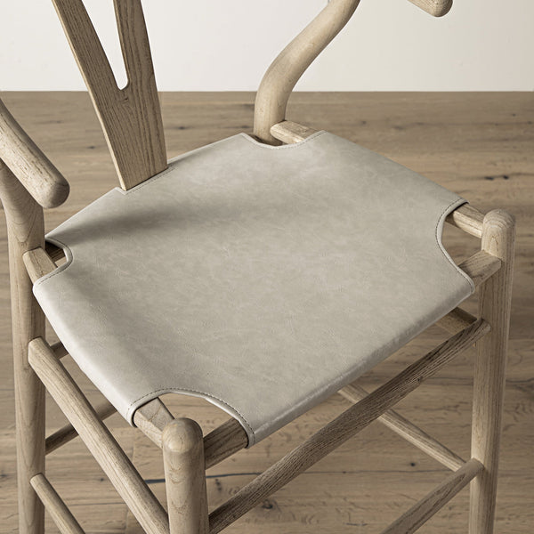 Hansel Counter Stool, Weathered Elm Frame with Light Gray Faux Leather Seat